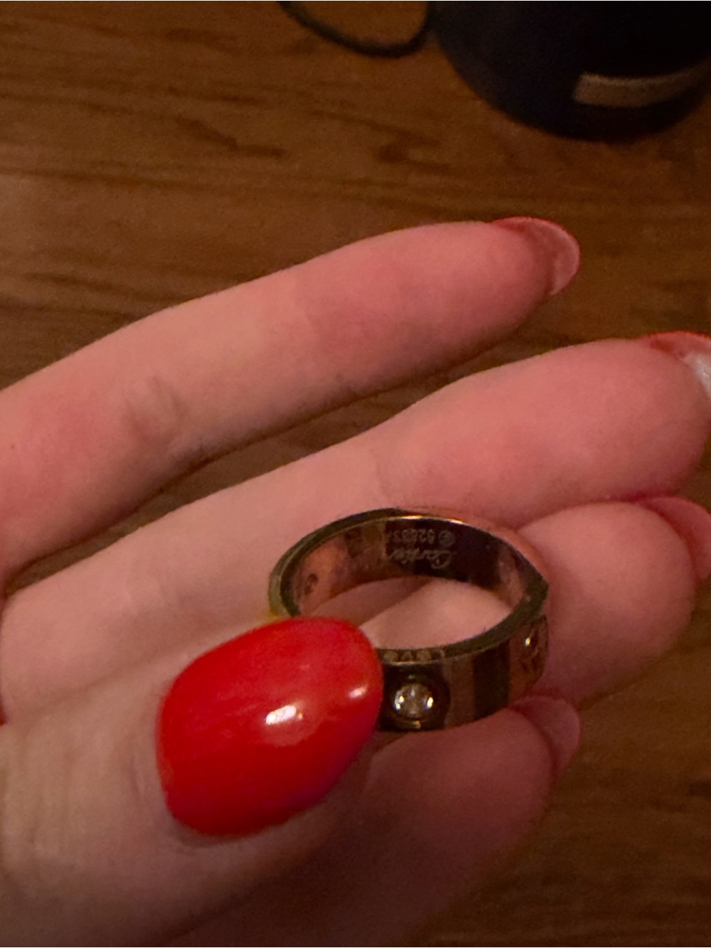 Women's Gold-Tone Ring with Crystal Accent - Red Details
